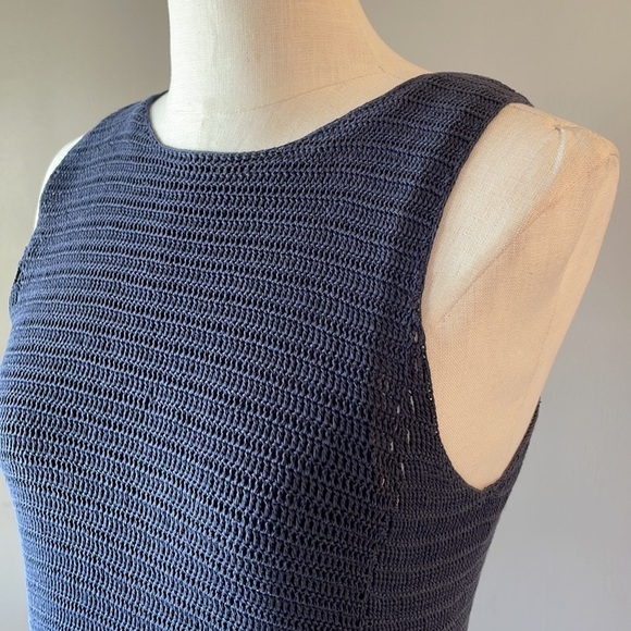THEORY SAKS FIFTH AVENUE CROCHET COTTON SLEEVELESS DRESS YURI VERSE NAVY size M - Picture 5 of 12